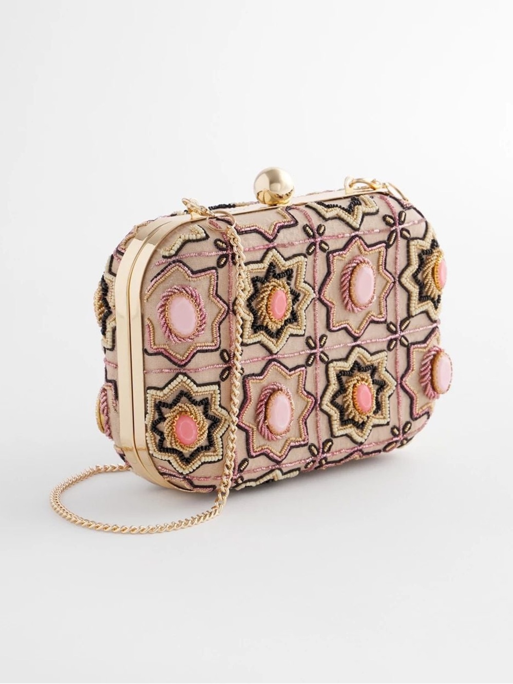 Sparkling Sensations Purse Chico's Embellished Pink Beaded Clutch Chain Strap